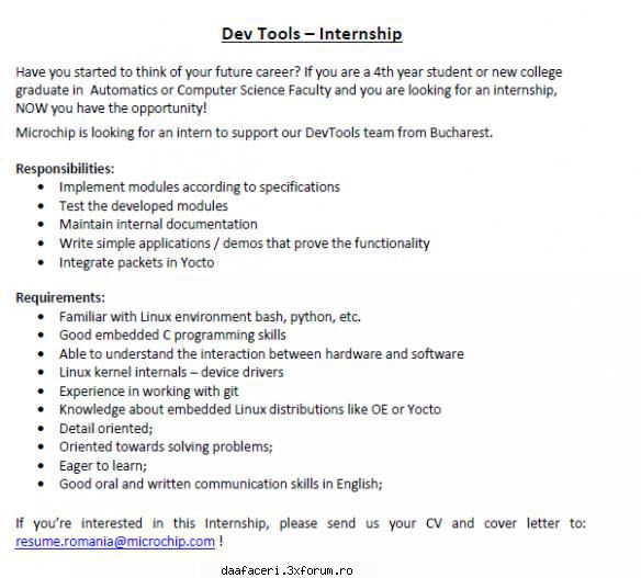 gasiti descrierea unui internship platit la microchip. se cauta studenti de anul 3, 4 sau master,